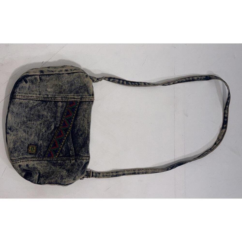 Vintage 80s 90s Denim Jean Aztec Distressed Pockets Crossbody‎ Bag Purse - Picture 4 of 14